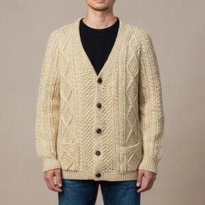 Vintage Kennedy of Ardara Fisherman Cardigan In Cream